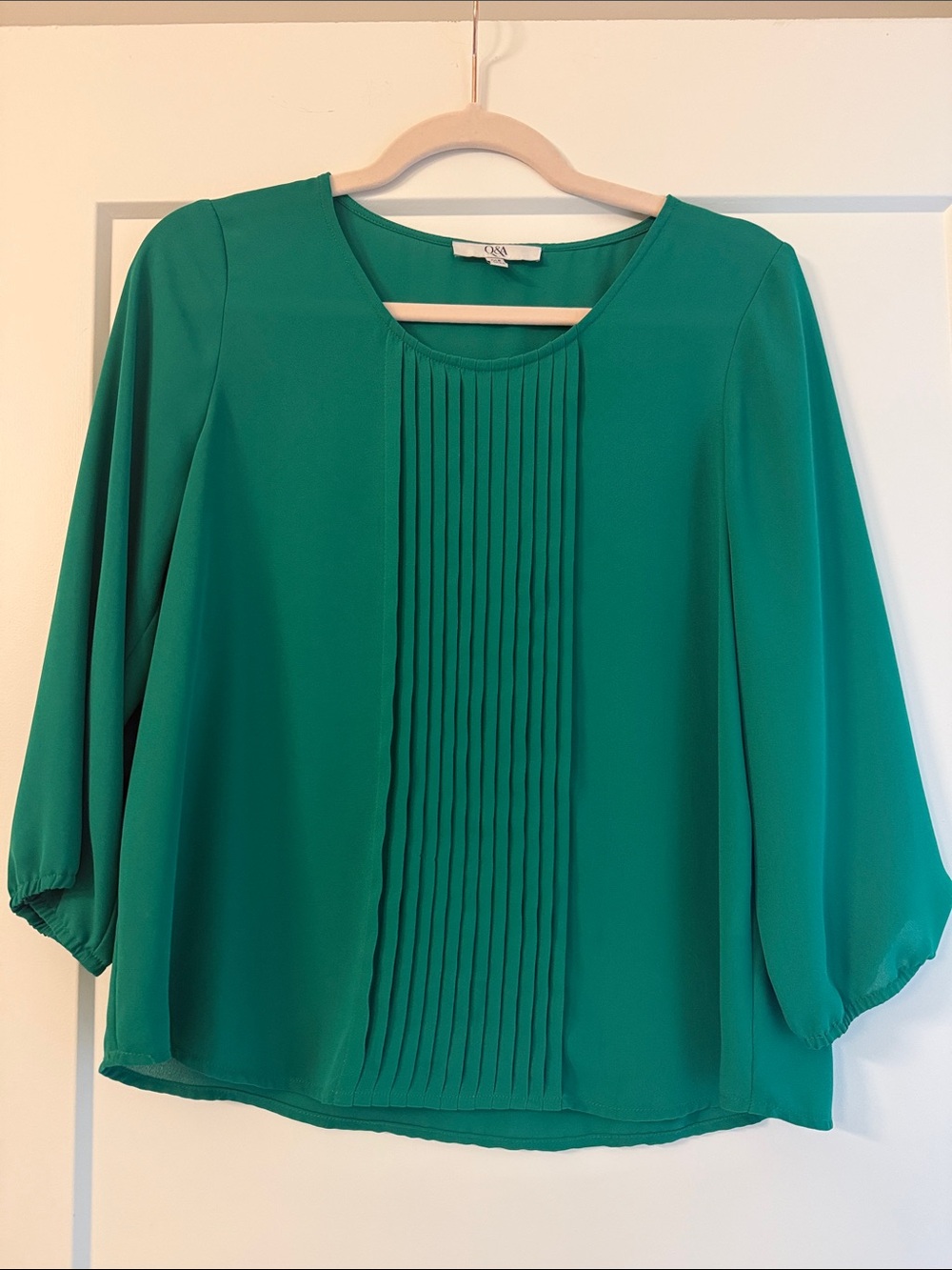 Q&A Teal Green Pleated Front Blouse
